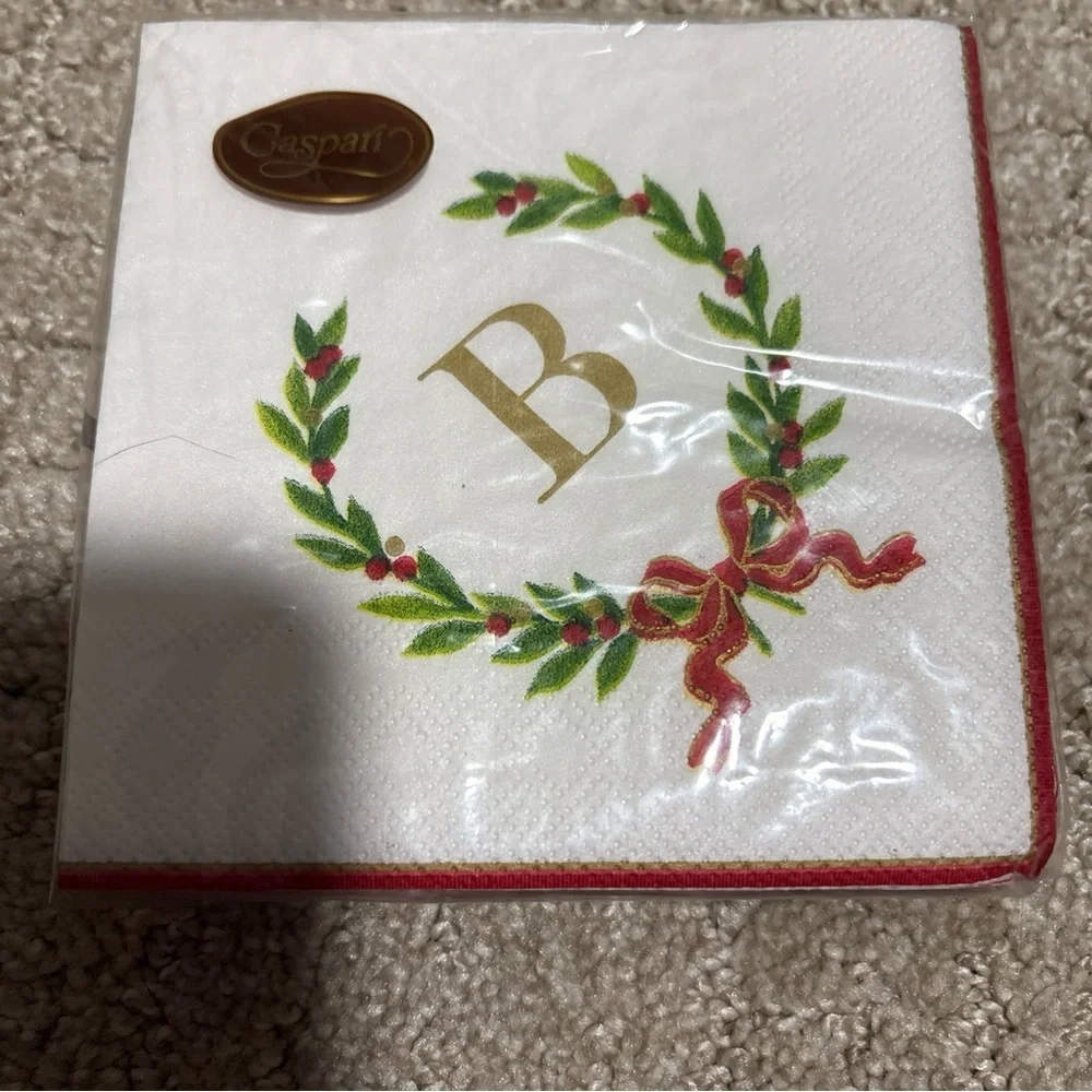 Caspari Christmas Laurel Wreath Cocktail Napkin Letter B 20Triple Ply  25x25 Cm